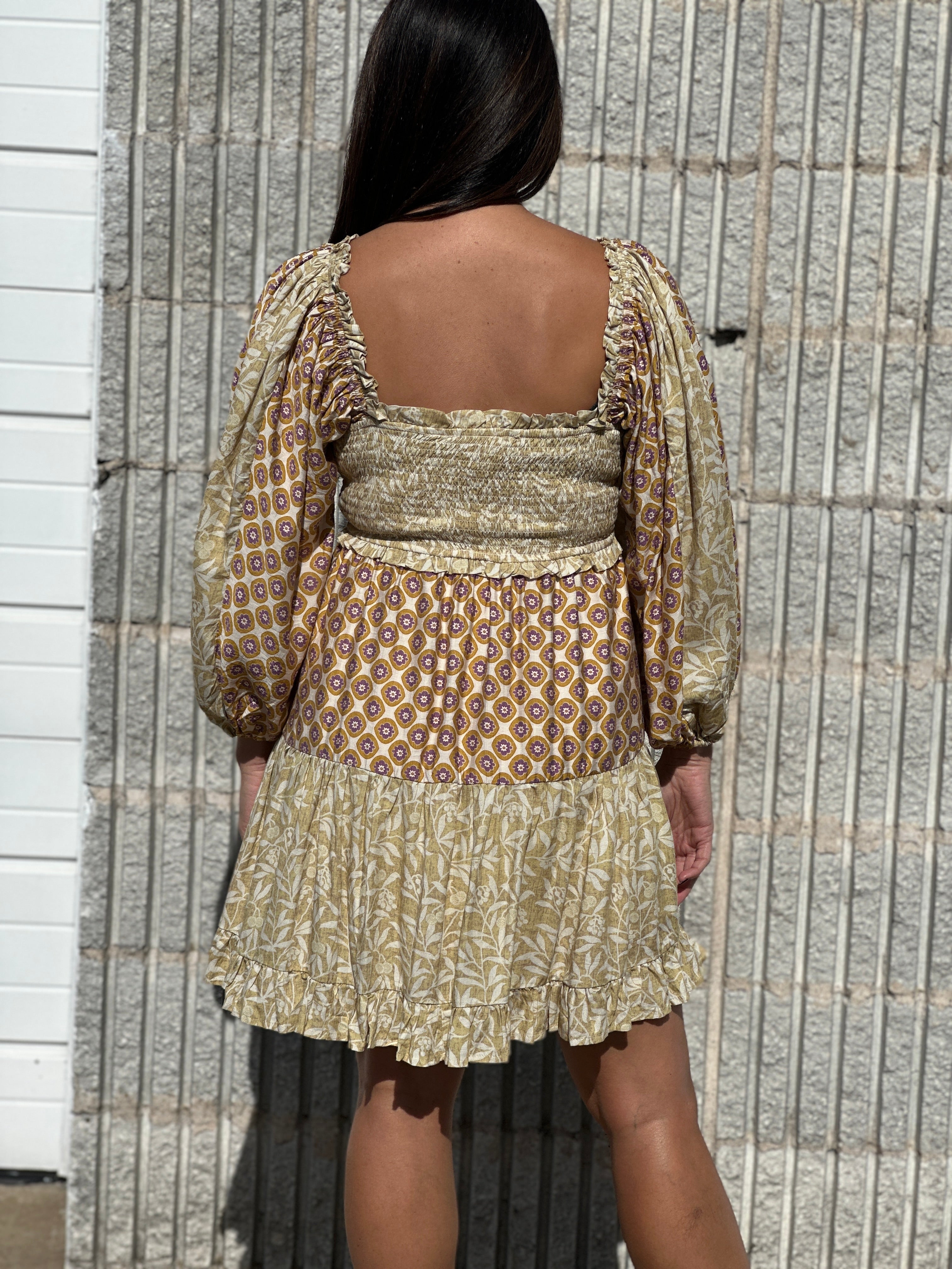 Beige Floral Pattern Dress