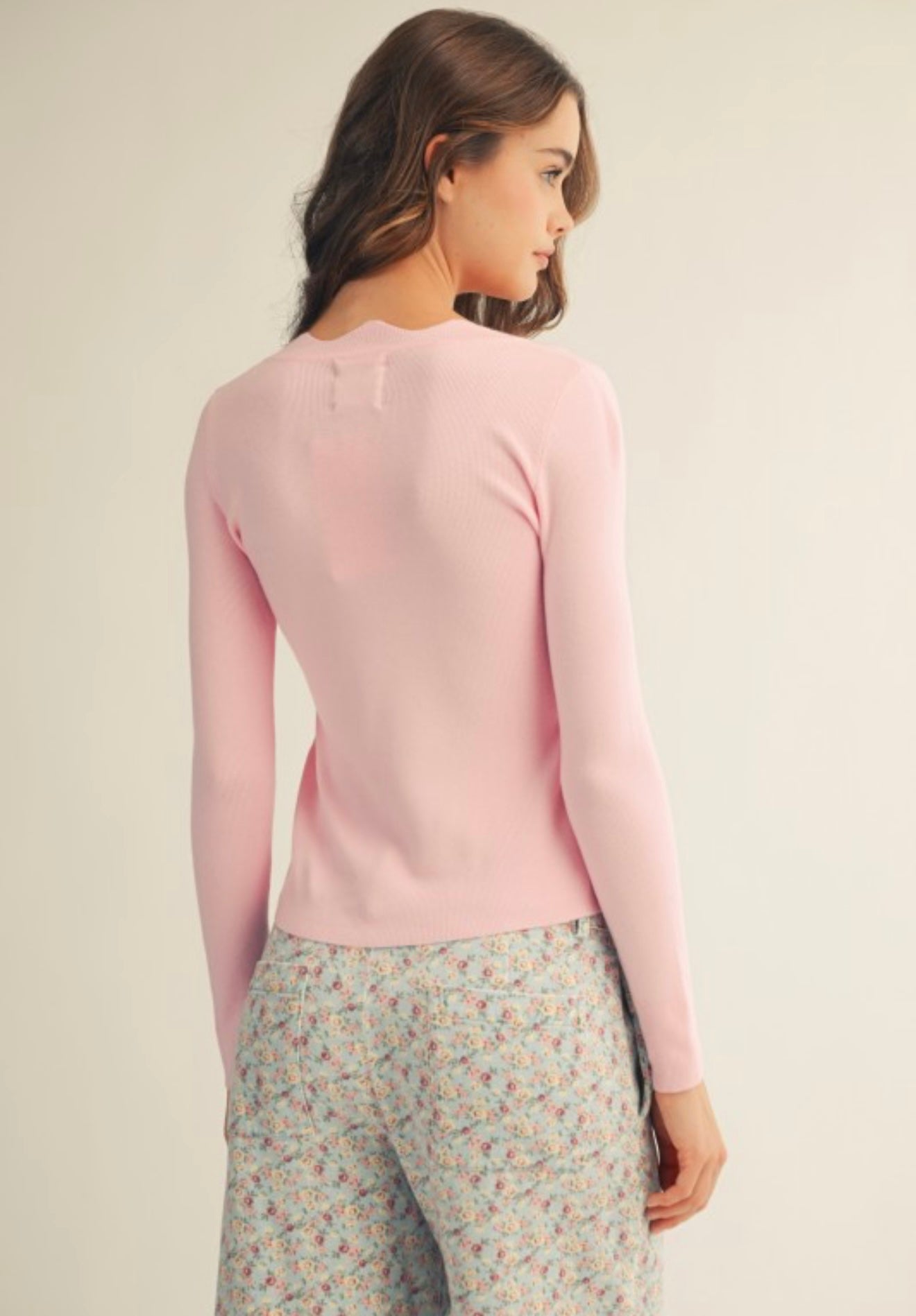 Scallop Trim Sweater - Pink