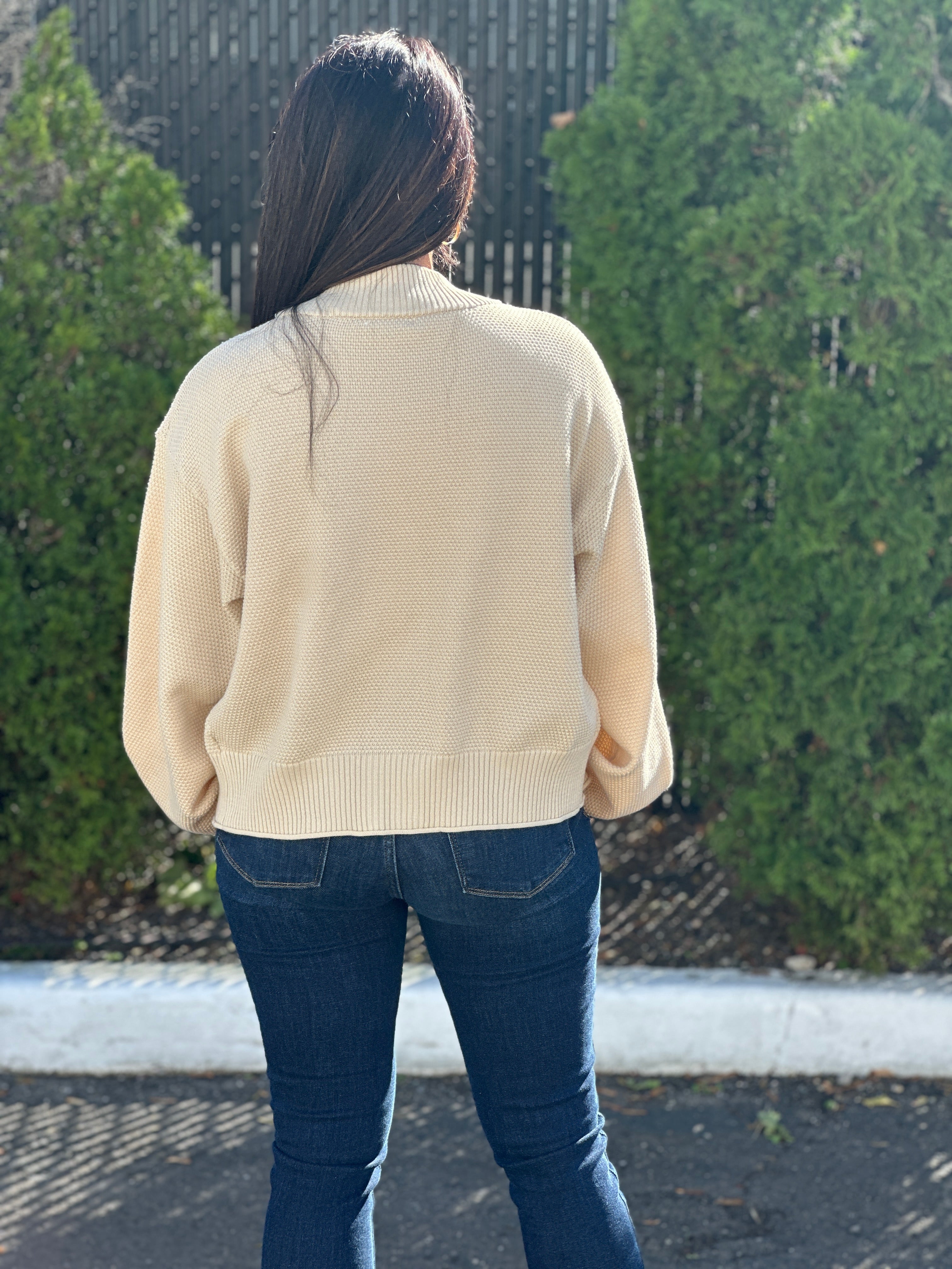 Open Front Bubble Sleeve Knit Cardigan