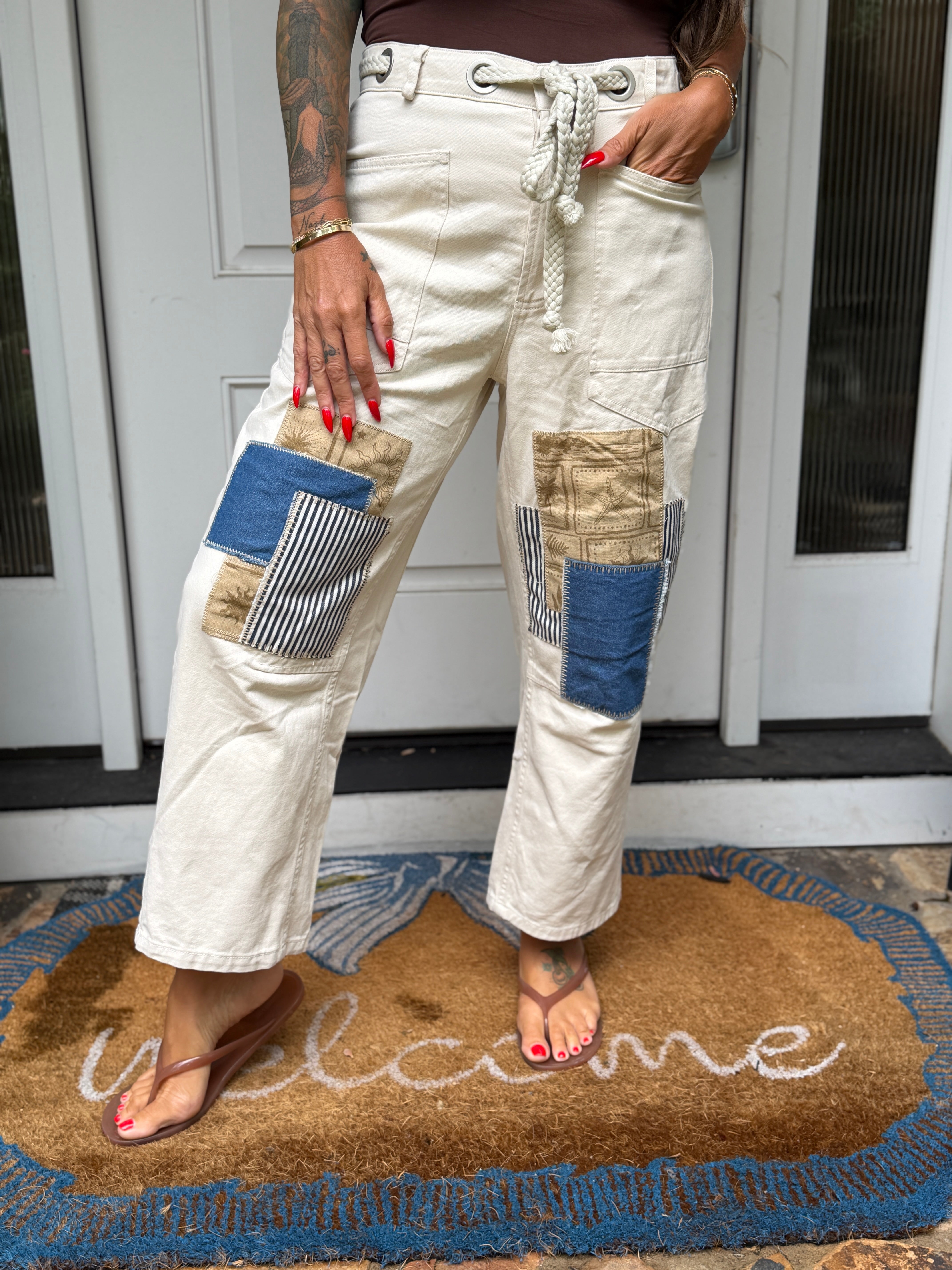 Bone Mineral Wash Patchwork Pants