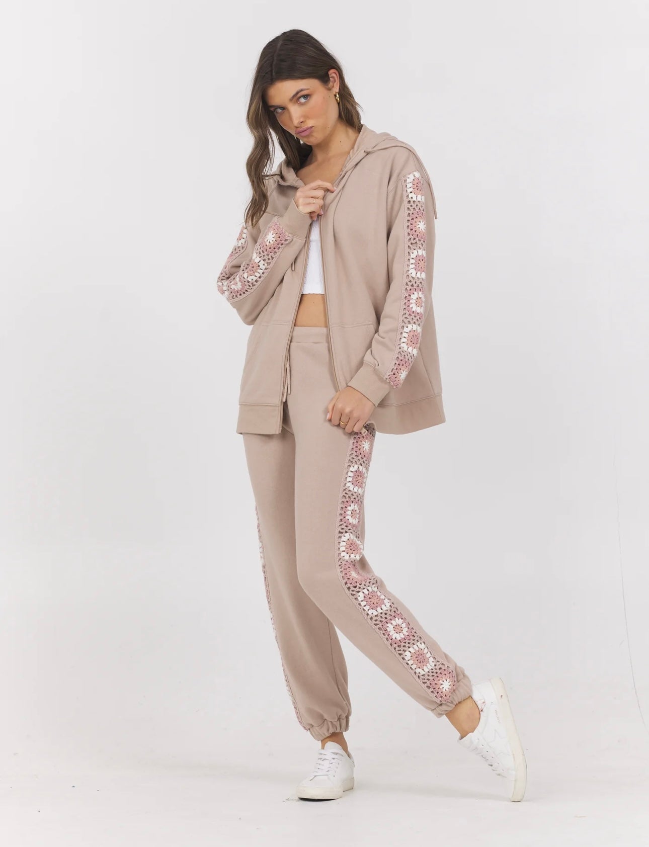 Crochet Zipper Hoodie & Sweatpant Set