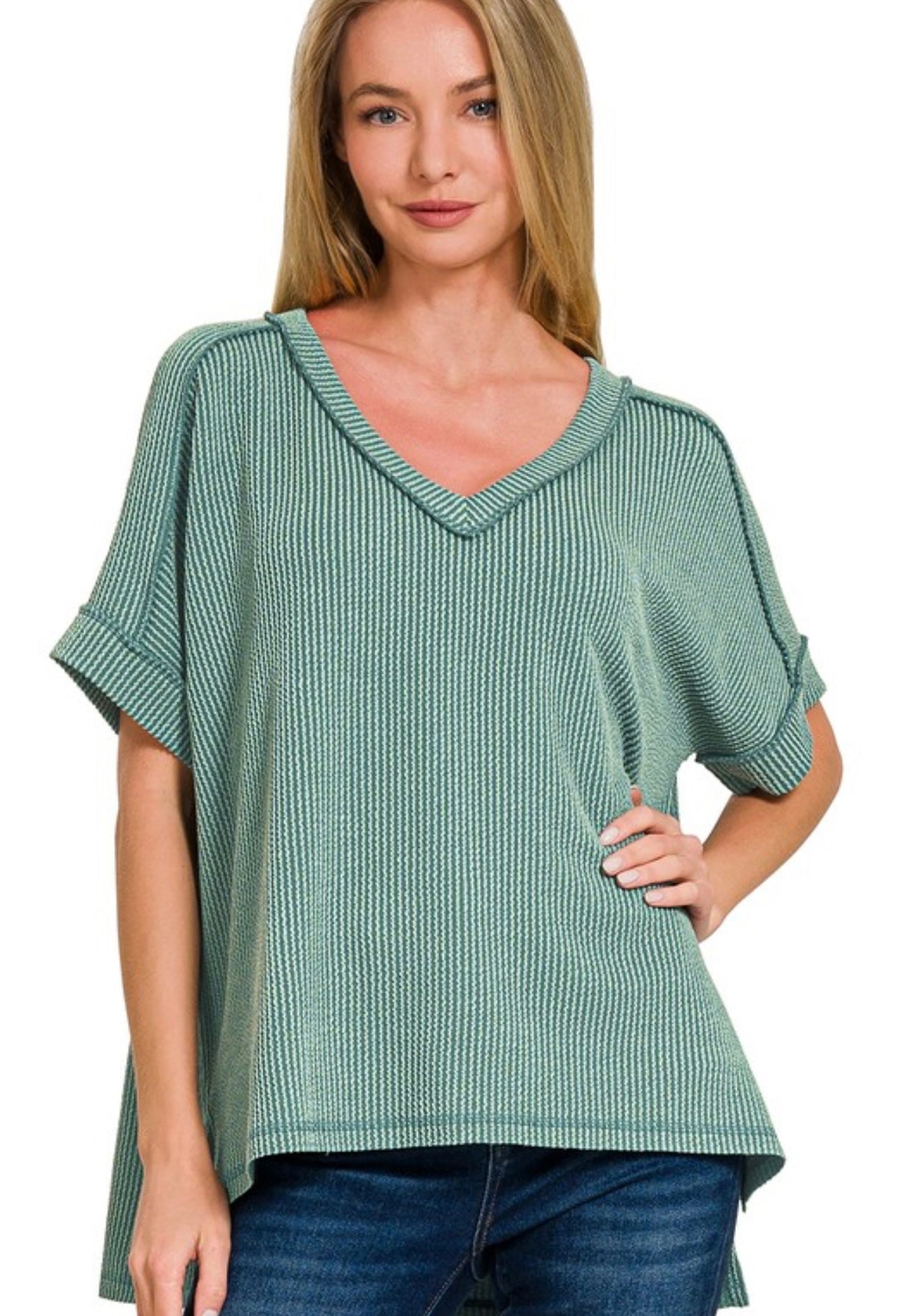 Ribbed V Neck Tee