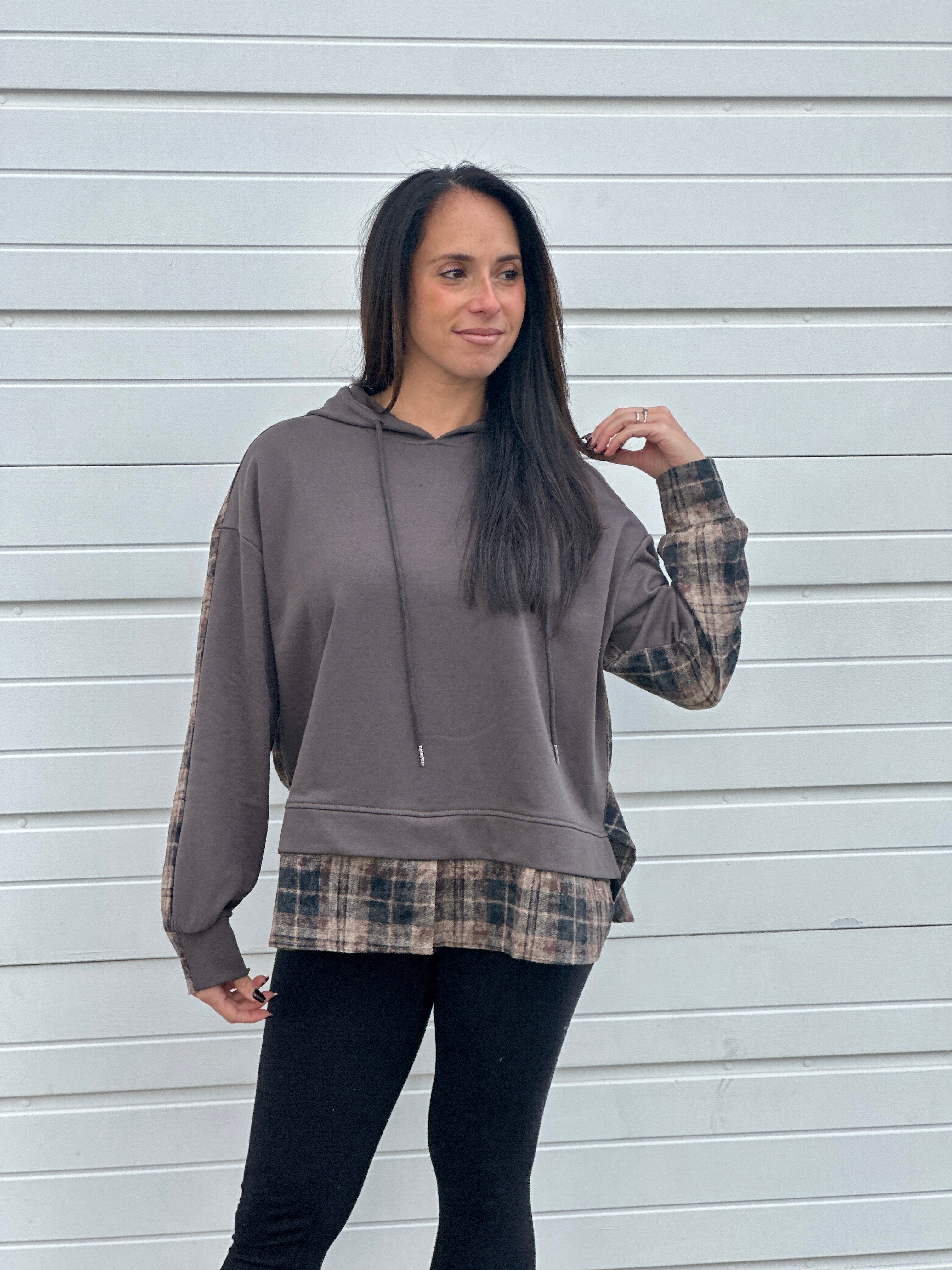 French Terry & Flannel Pullover Hoodie