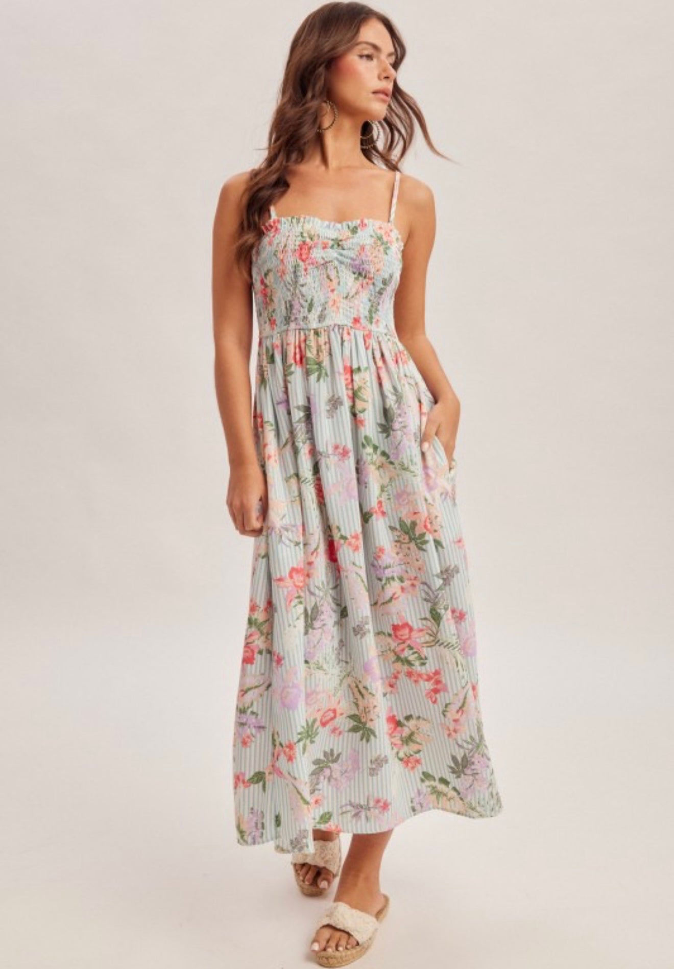 Floral Print Stripe Maxi Dress