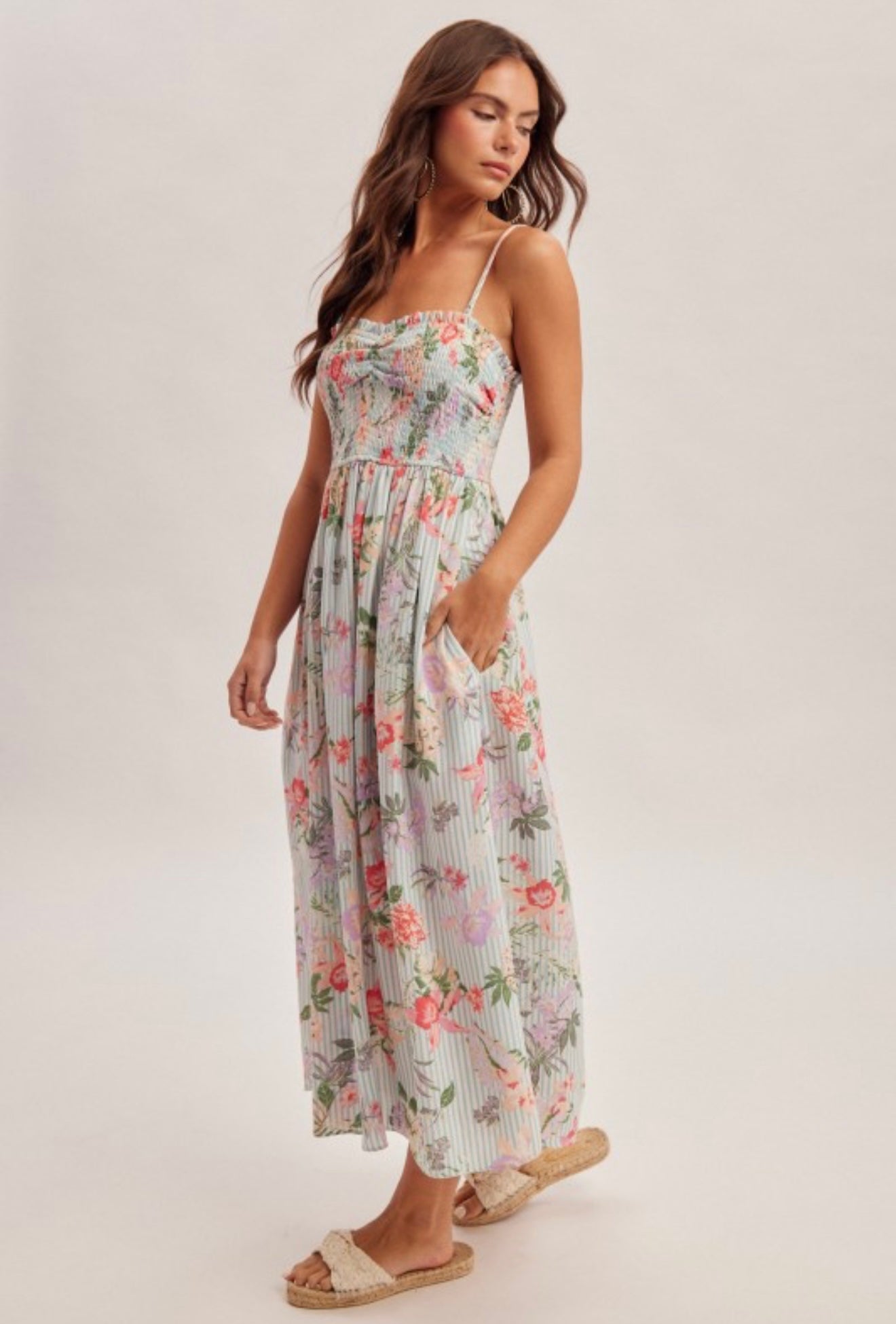Floral Print Stripe Maxi Dress