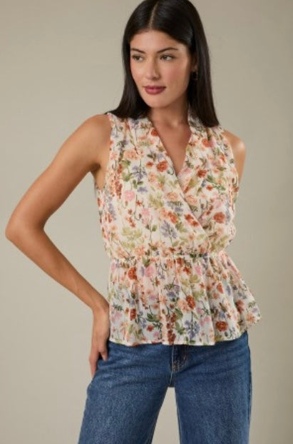 Floral Surplice Peplum Top