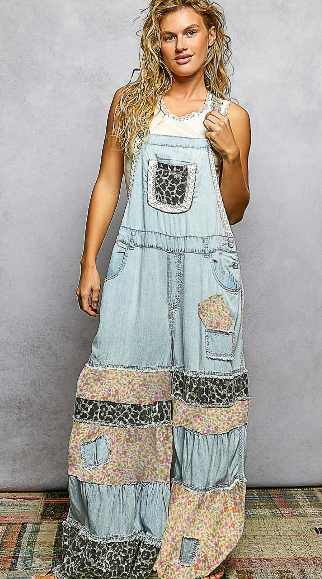 Leopard Accent Ruffle Wide Leg Overall