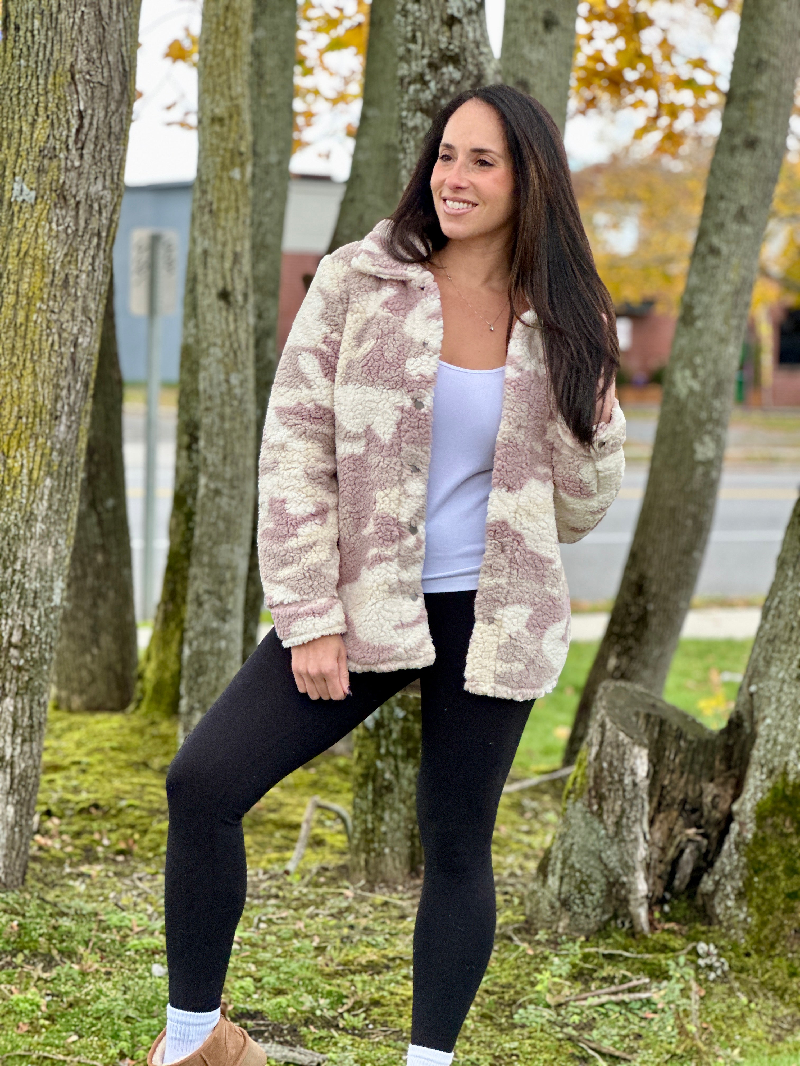 Mauve & Cream Camo Sherpa Jacket