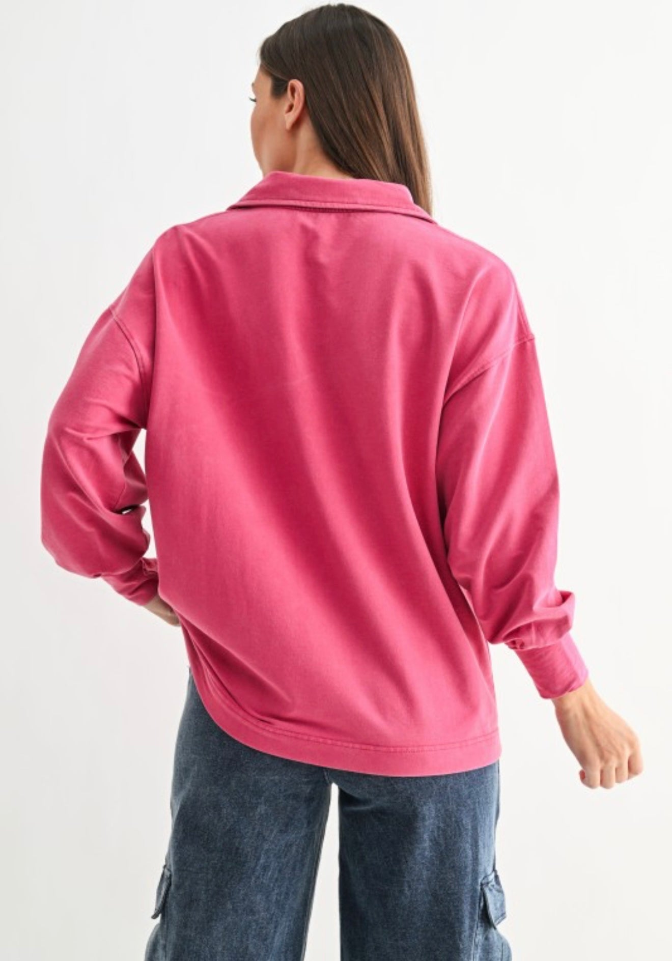 Pink Cotton Collared Long Sleeve
