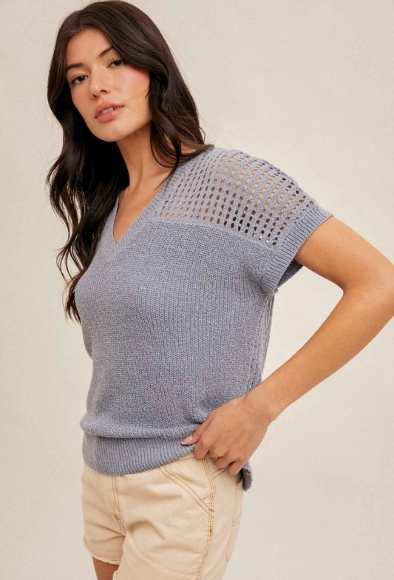 Crochet Detail V Neck Knit
