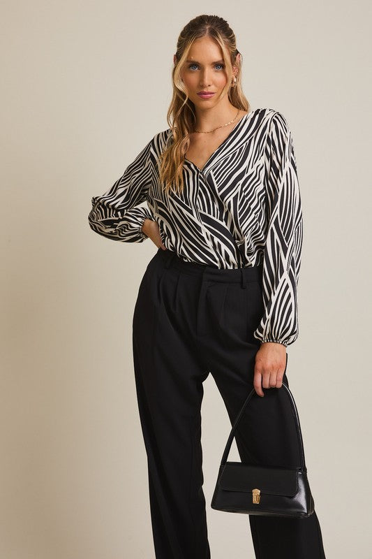 Black & White Surplice Bodysuit