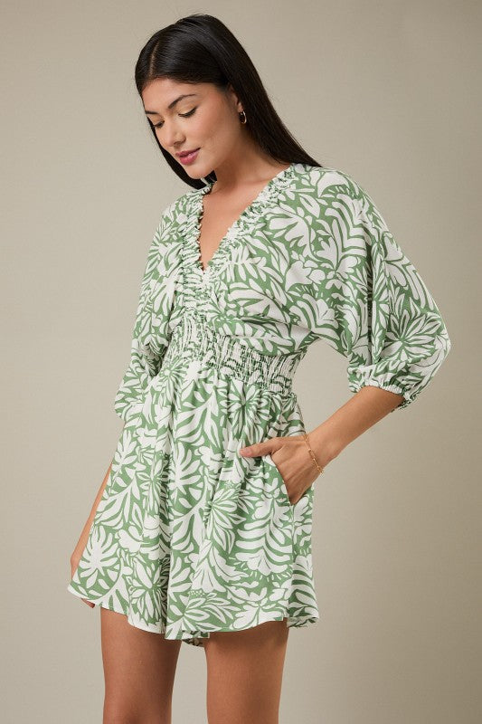 V Neck Kimono Sleeve Romper