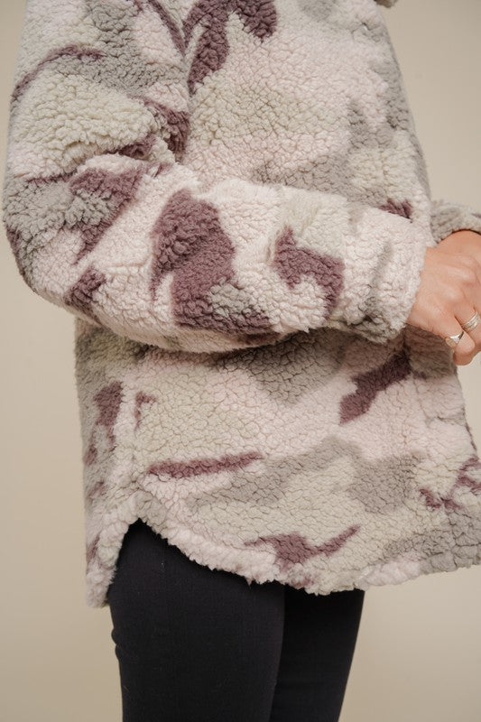 Mauve & Cream Camo Sherpa Jacket