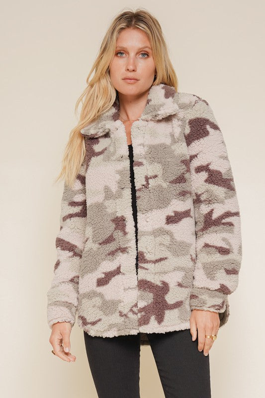 Mauve & Cream Camo Sherpa Jacket