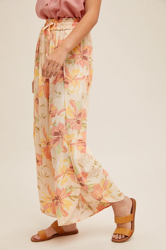 Floral Print Wide Leg Tulip Pants