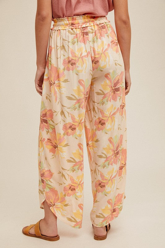 Floral Print Wide Leg Tulip Pants