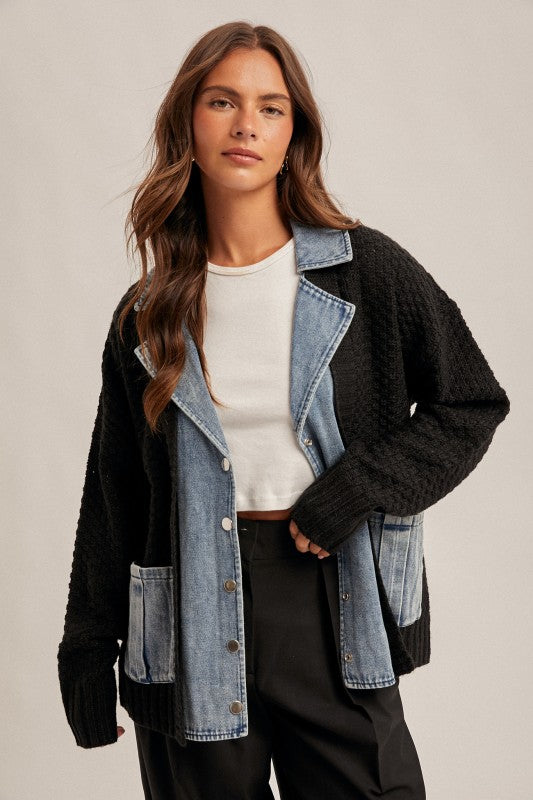 Denim Contrasted Sweater Shacket