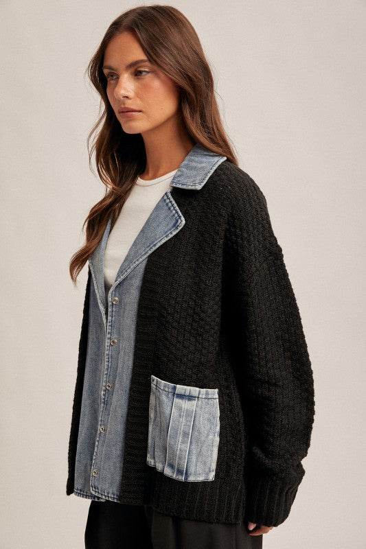 Denim Contrasted Sweater Shacket