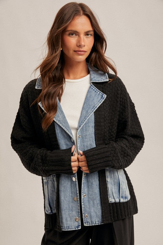Denim Contrasted Sweater Shacket