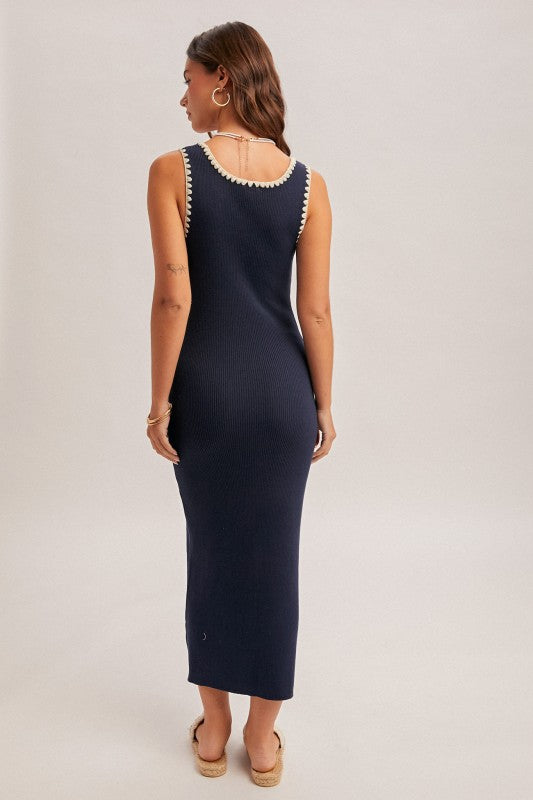 Contrast Stitch Detail Ribbed Sweater Dress