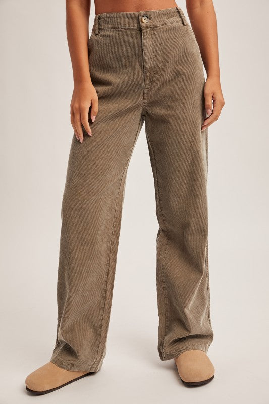 Olive Wash Corduroy Wide Leg Pants