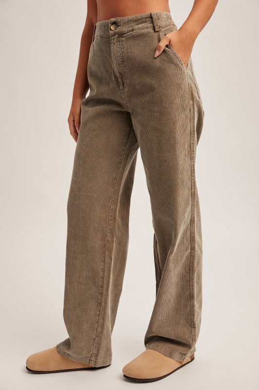 Olive Wash Corduroy Wide Leg Pants
