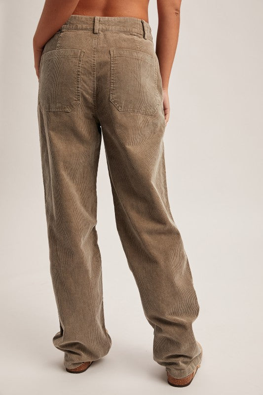 Olive Wash Corduroy Wide Leg Pants