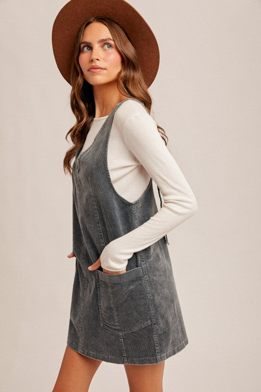 Snow Wash Corduroy Overall Dress