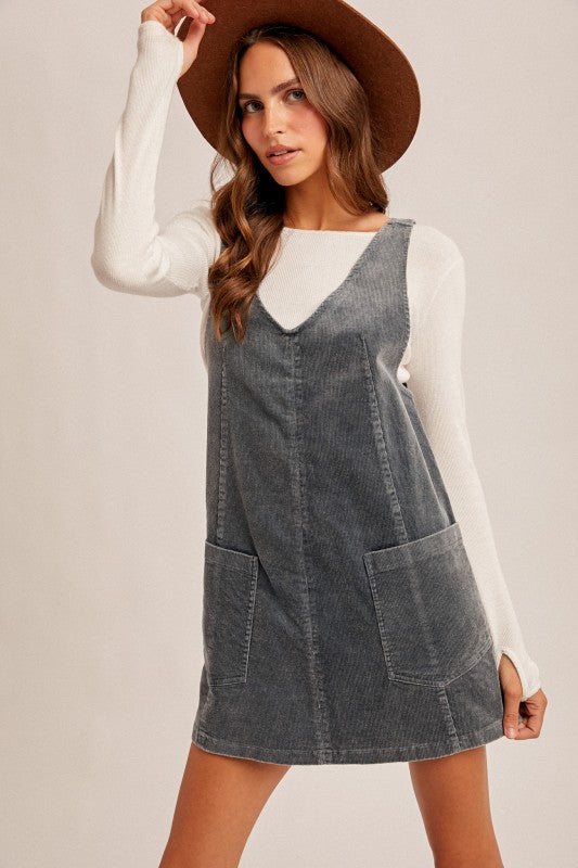 Snow Wash Corduroy Overall Dress