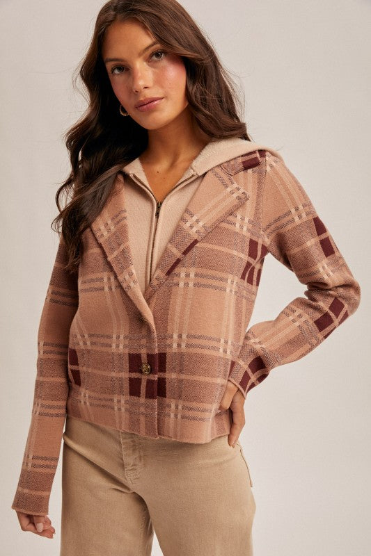 Plaid Print Layered Blazer Jacket
