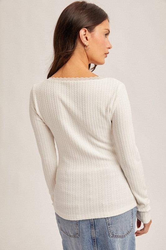 Lace Edge Square Neck Pointelle Top