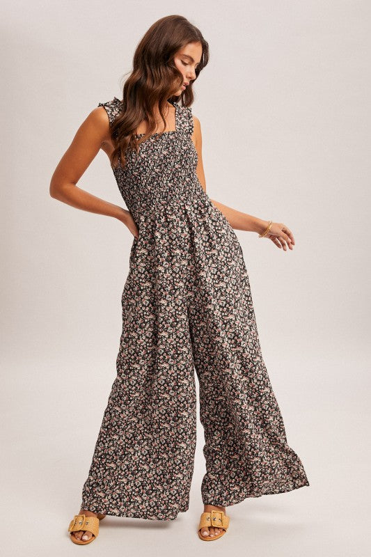 Floral Smocked Wide Leg Jumpsuit