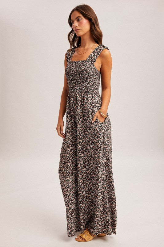 Floral Smocked Wide Leg Jumpsuit