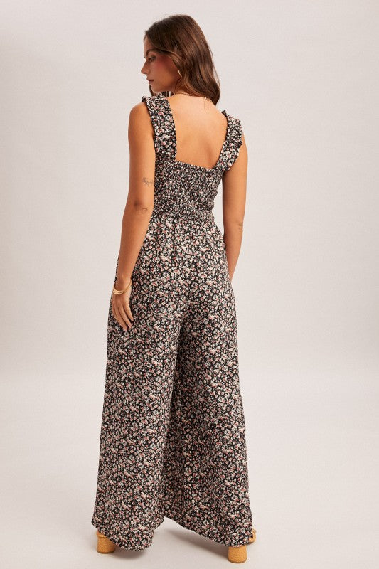 Floral Smocked Wide Leg Jumpsuit