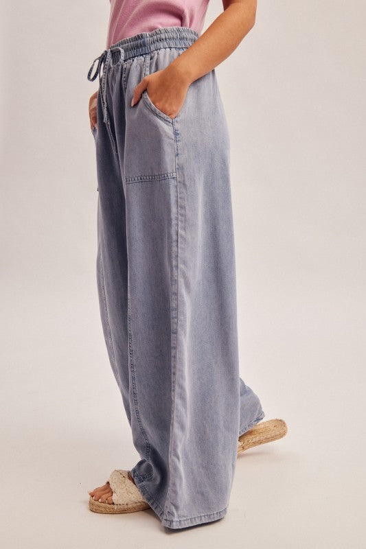 Drawstring Denim Tencel Pants