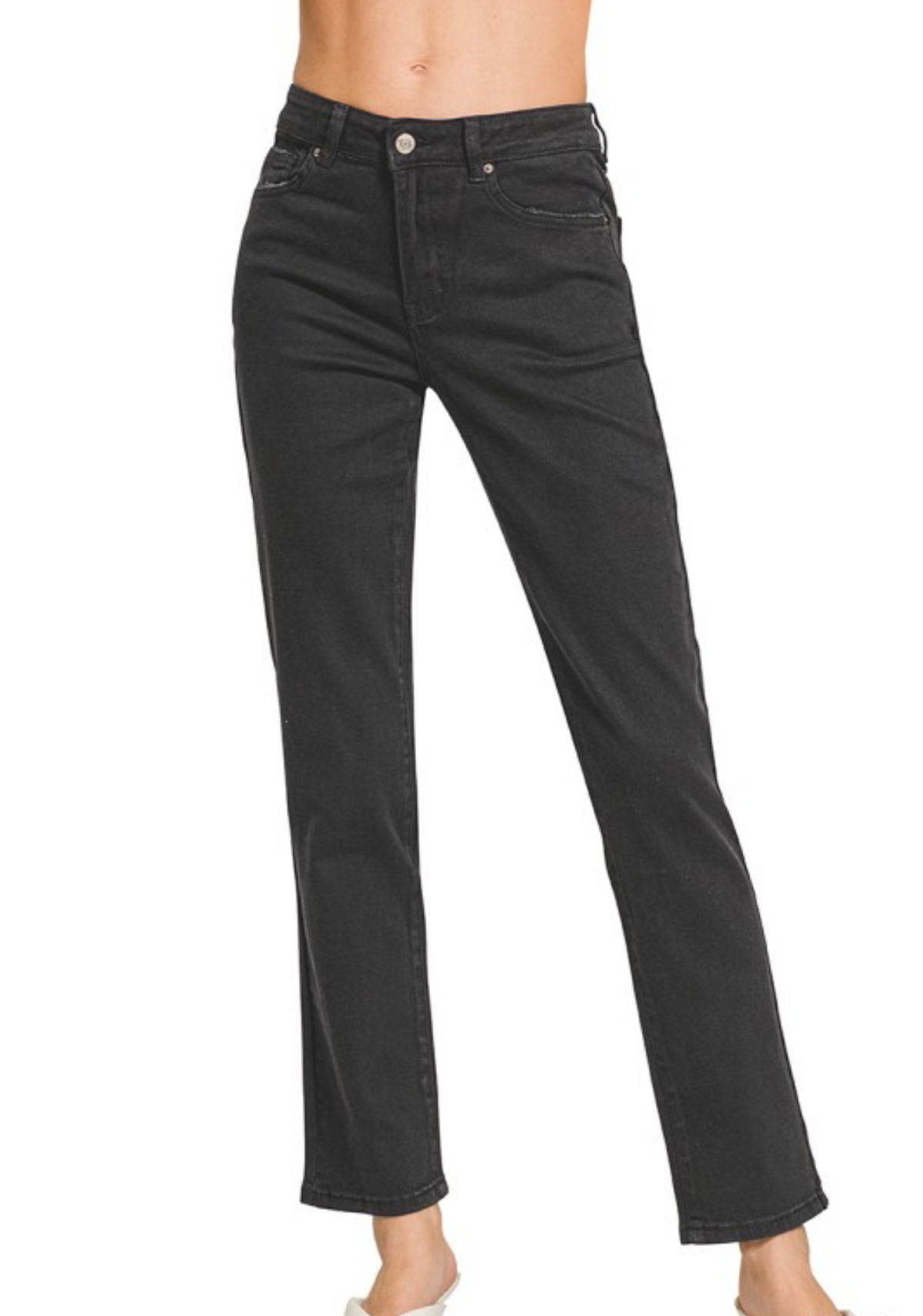 Washed High Waist Straight Jeans