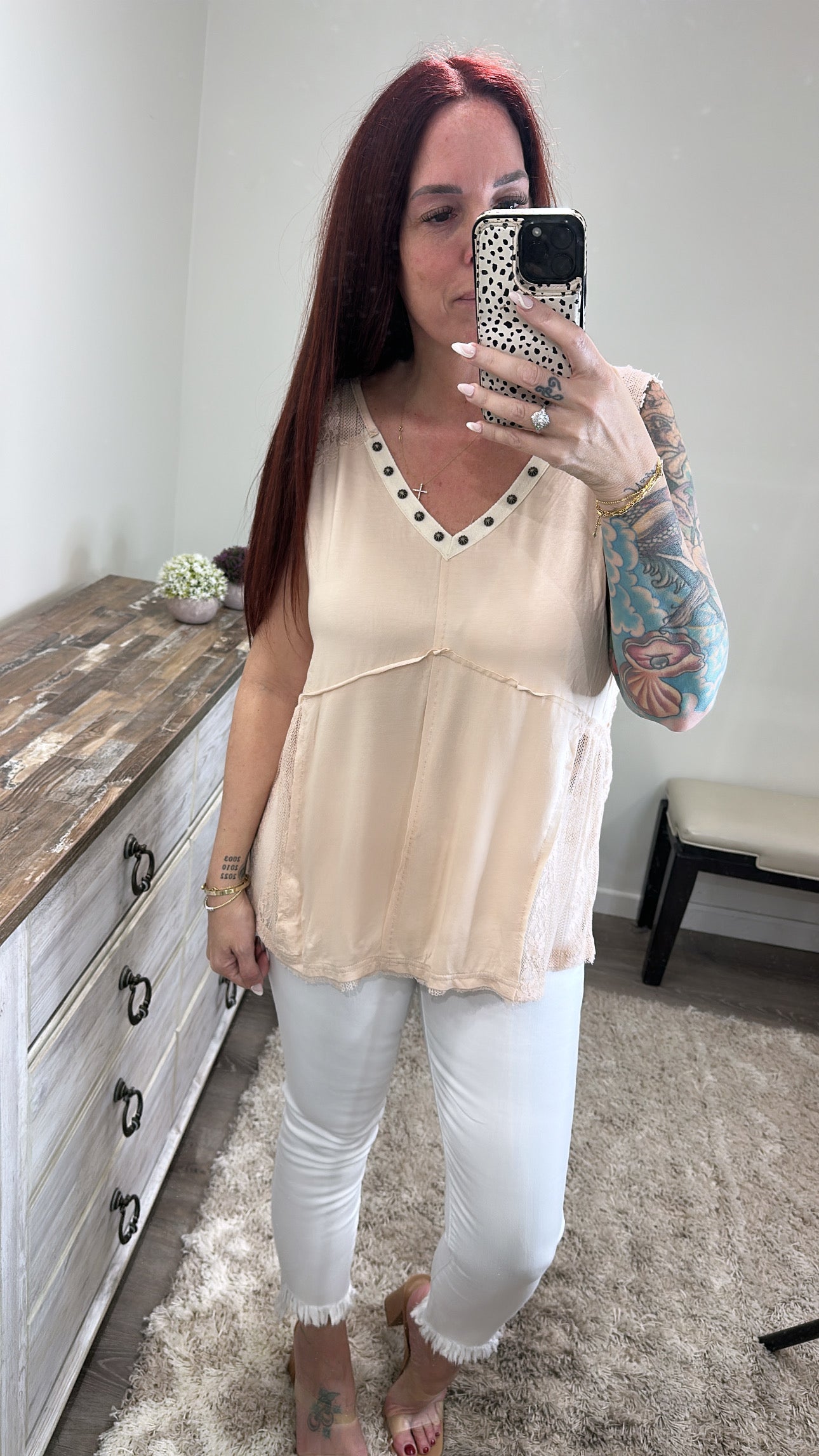 Lace and Stud Detail Tank