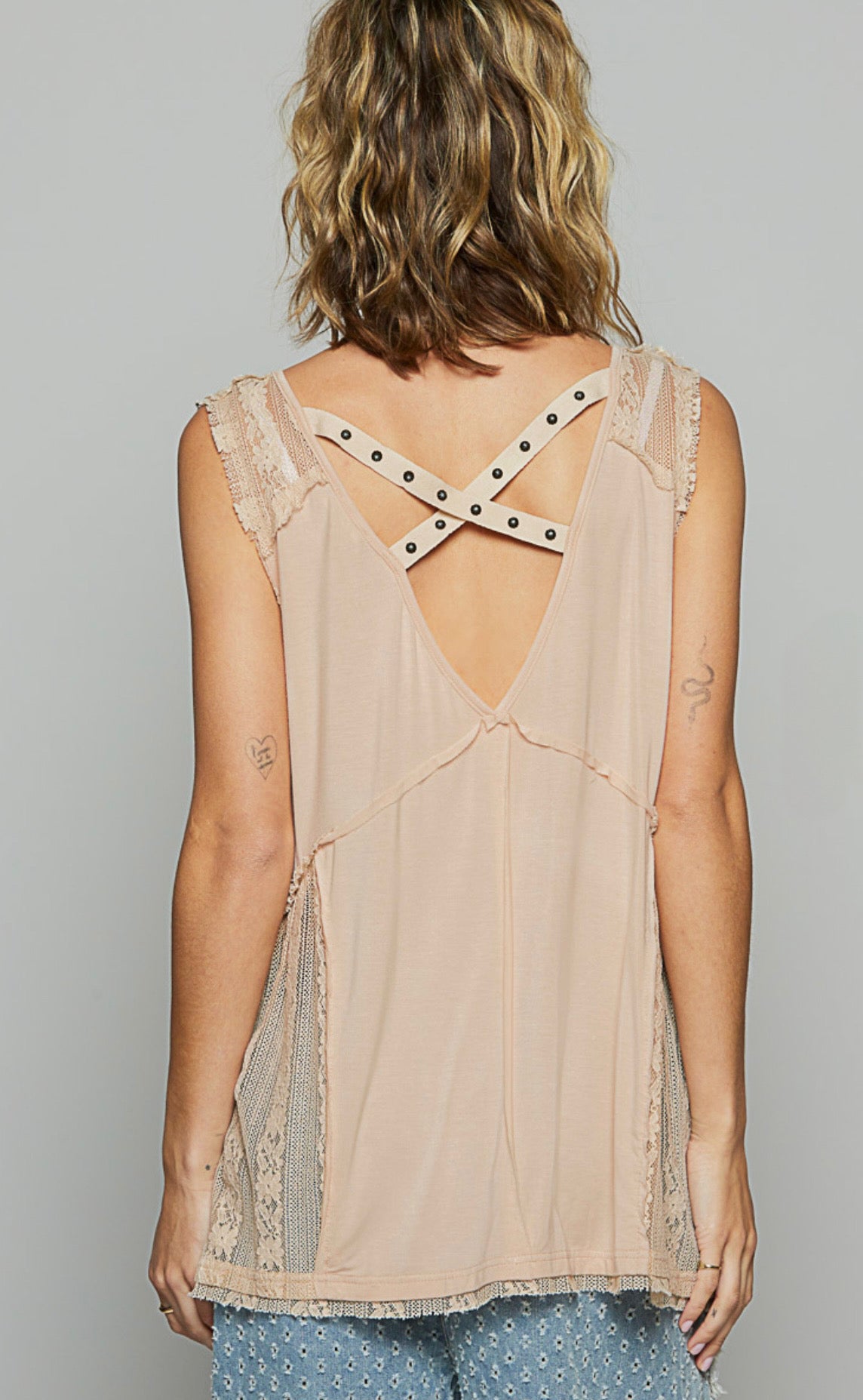 Lace and Stud Detail Tank