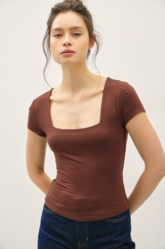 Square Neck Tee - Dark Chocolate