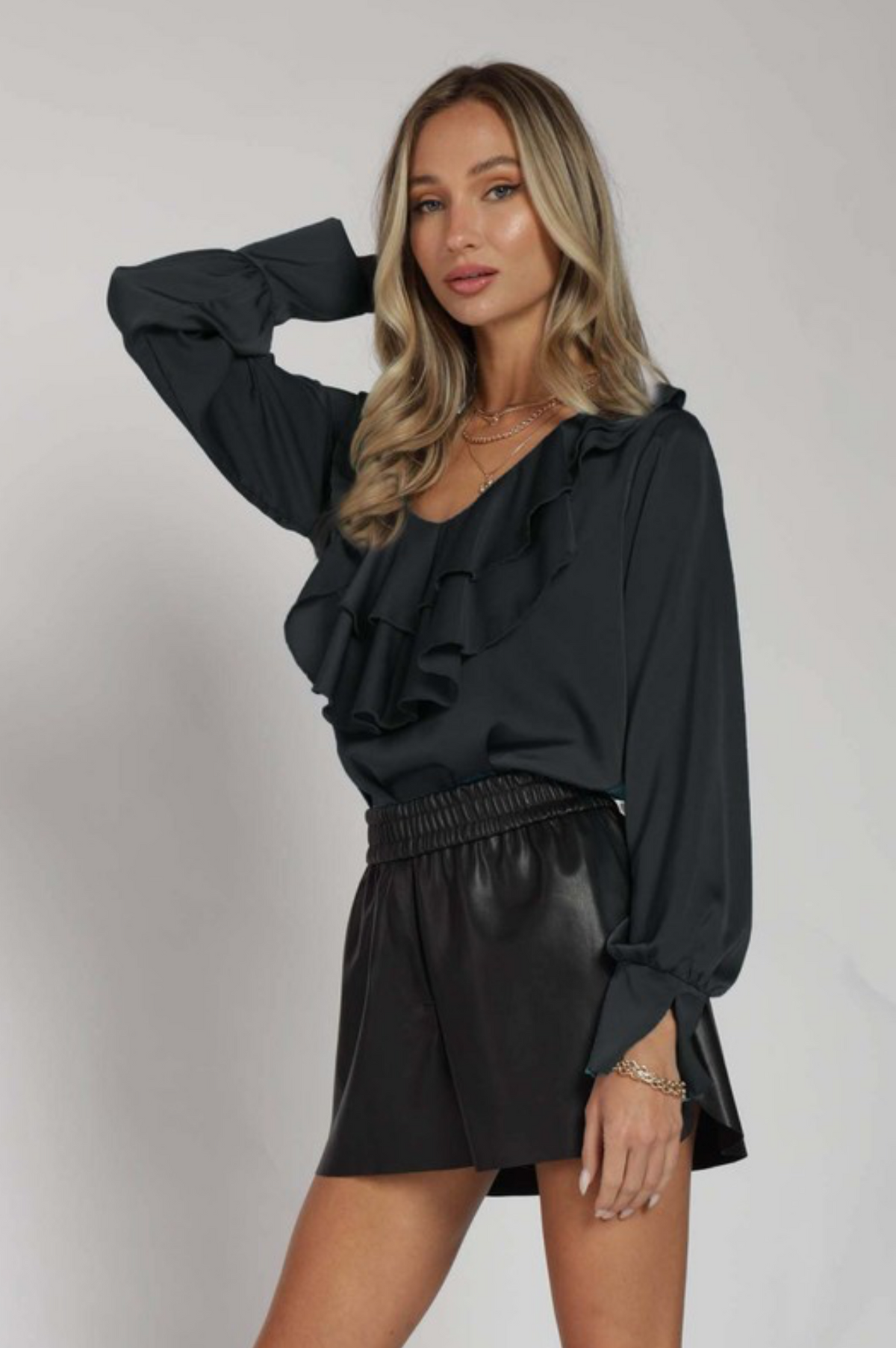 Ruffle Satin Blouse