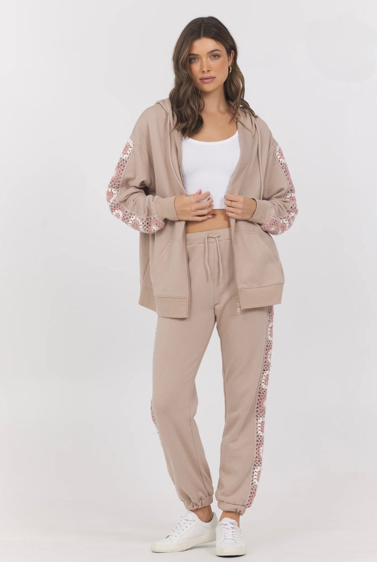 Crochet Zipper Hoodie & Sweatpant Set
