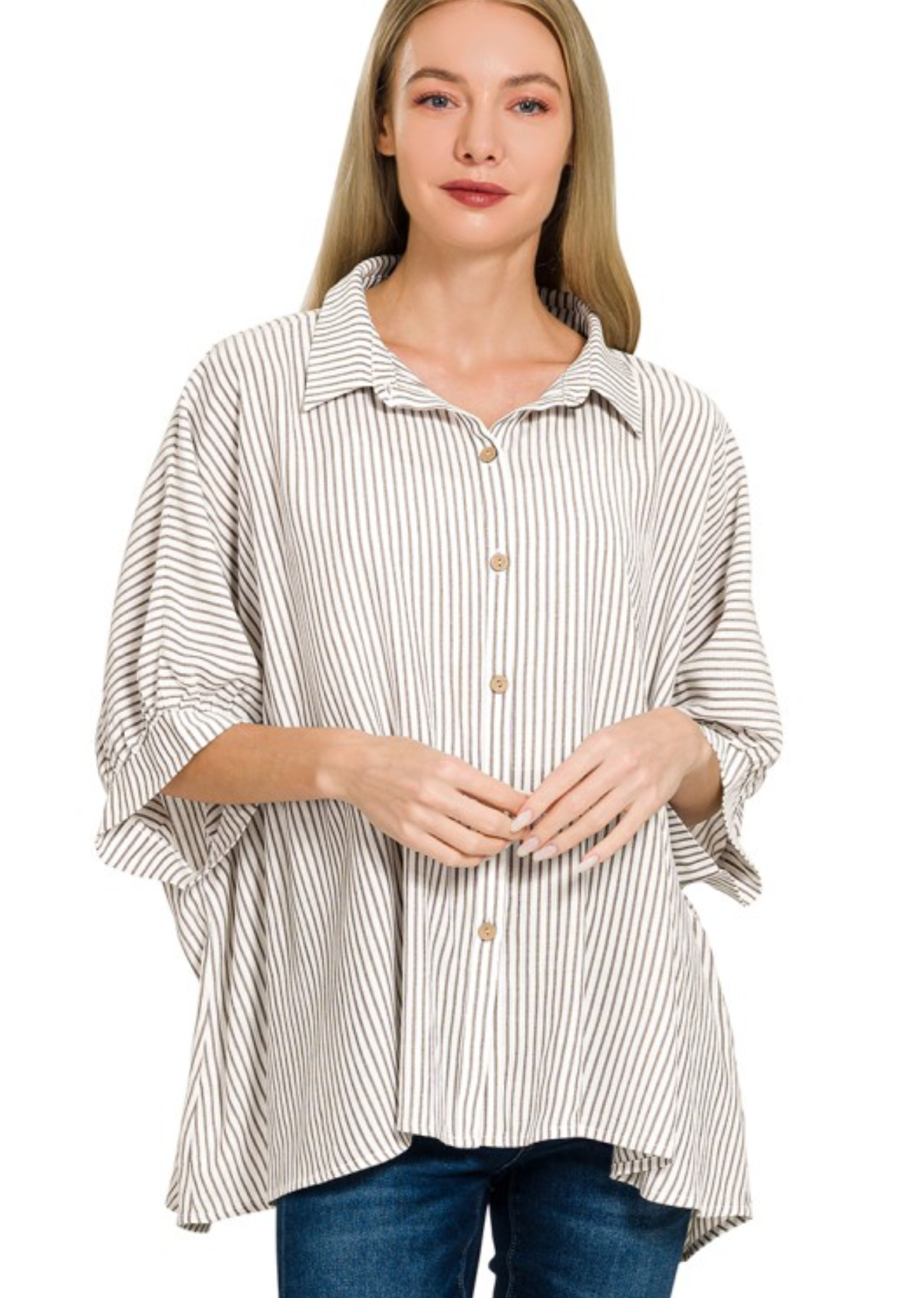 Striped Boxy Button Down Top