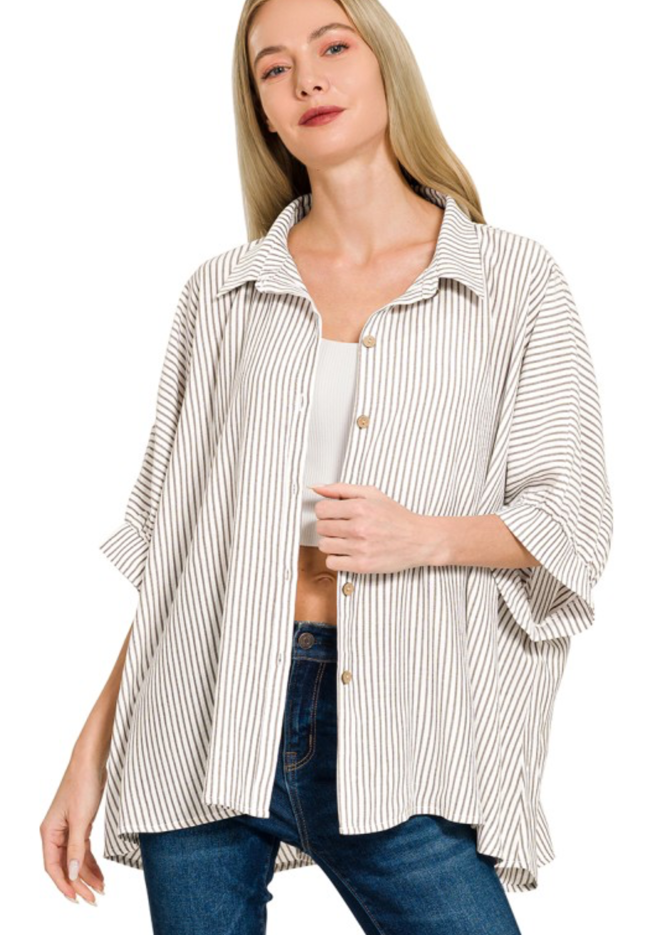 Striped Boxy Button Down Top