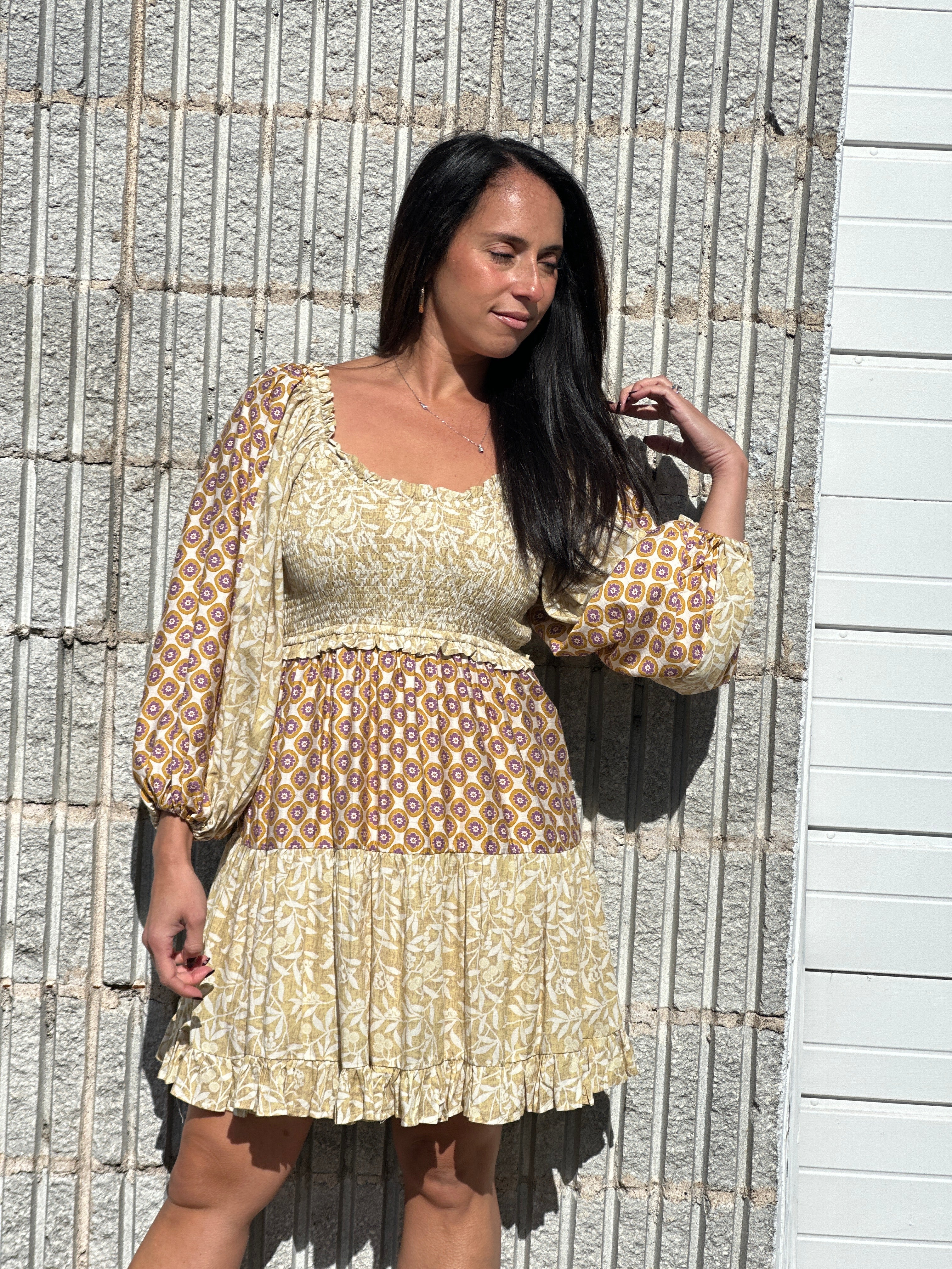 Beige Floral Pattern Dress