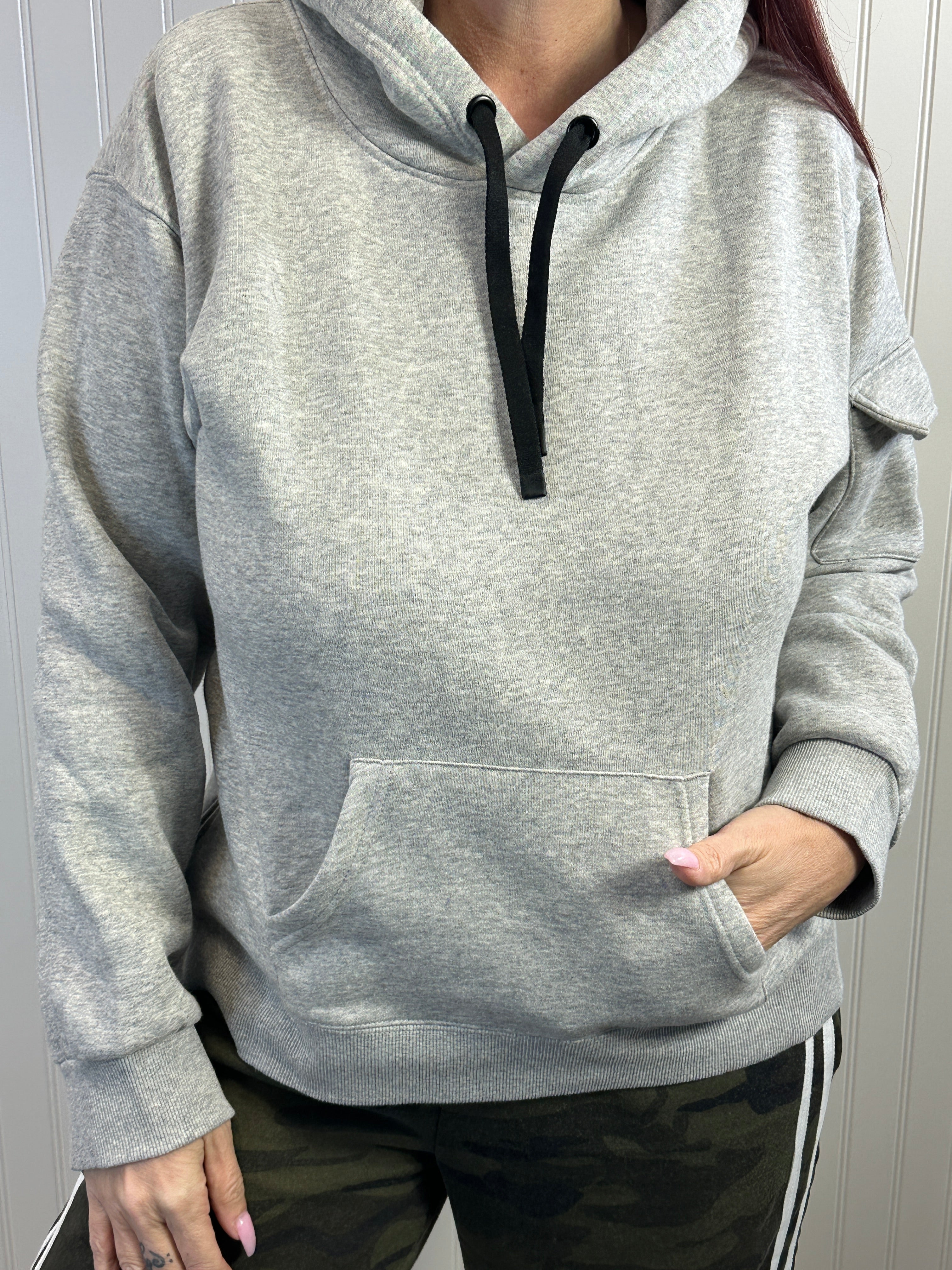 Grey Contrast Zipper Detail Hoodie