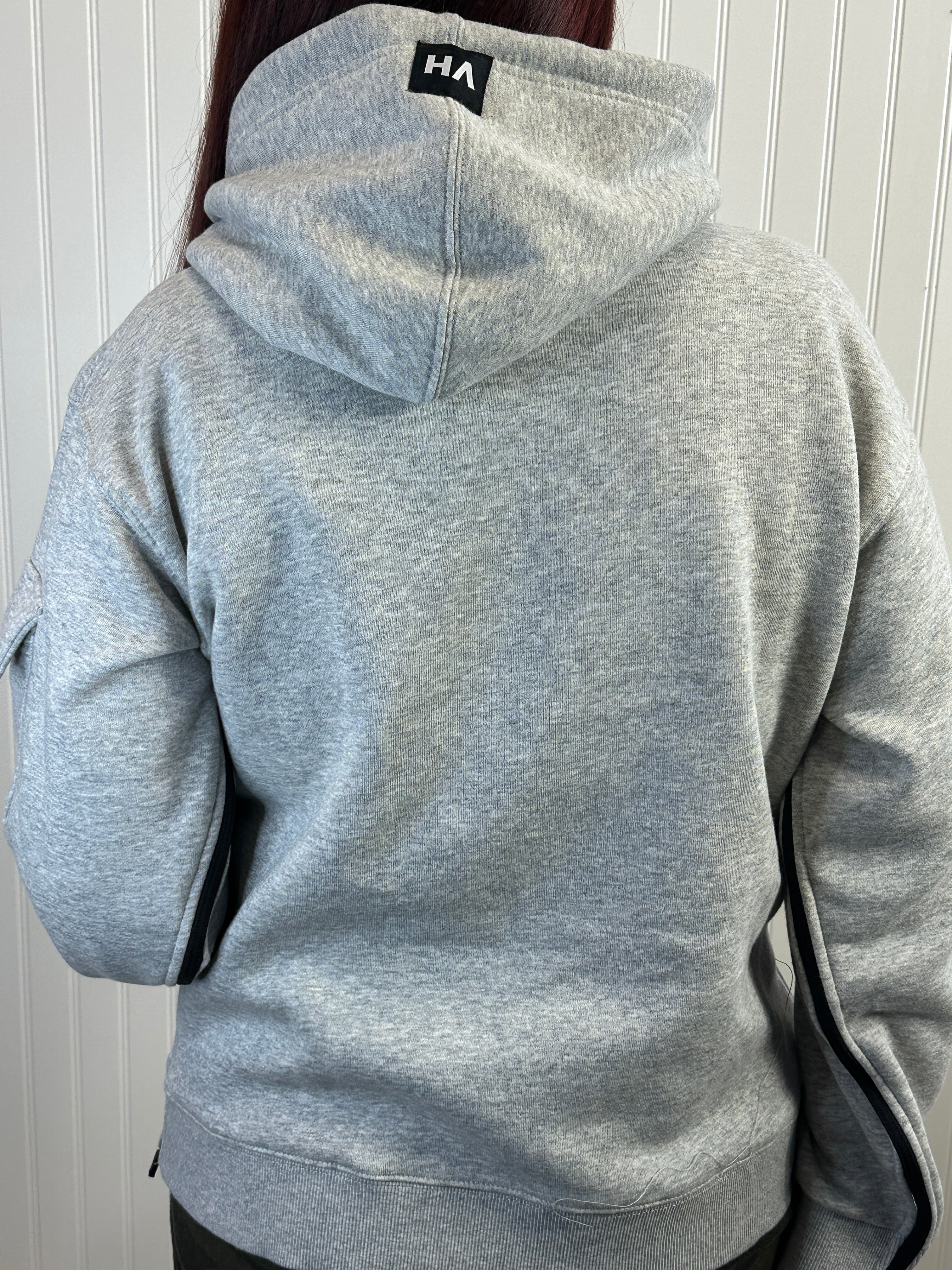 Grey Contrast Zipper Detail Hoodie