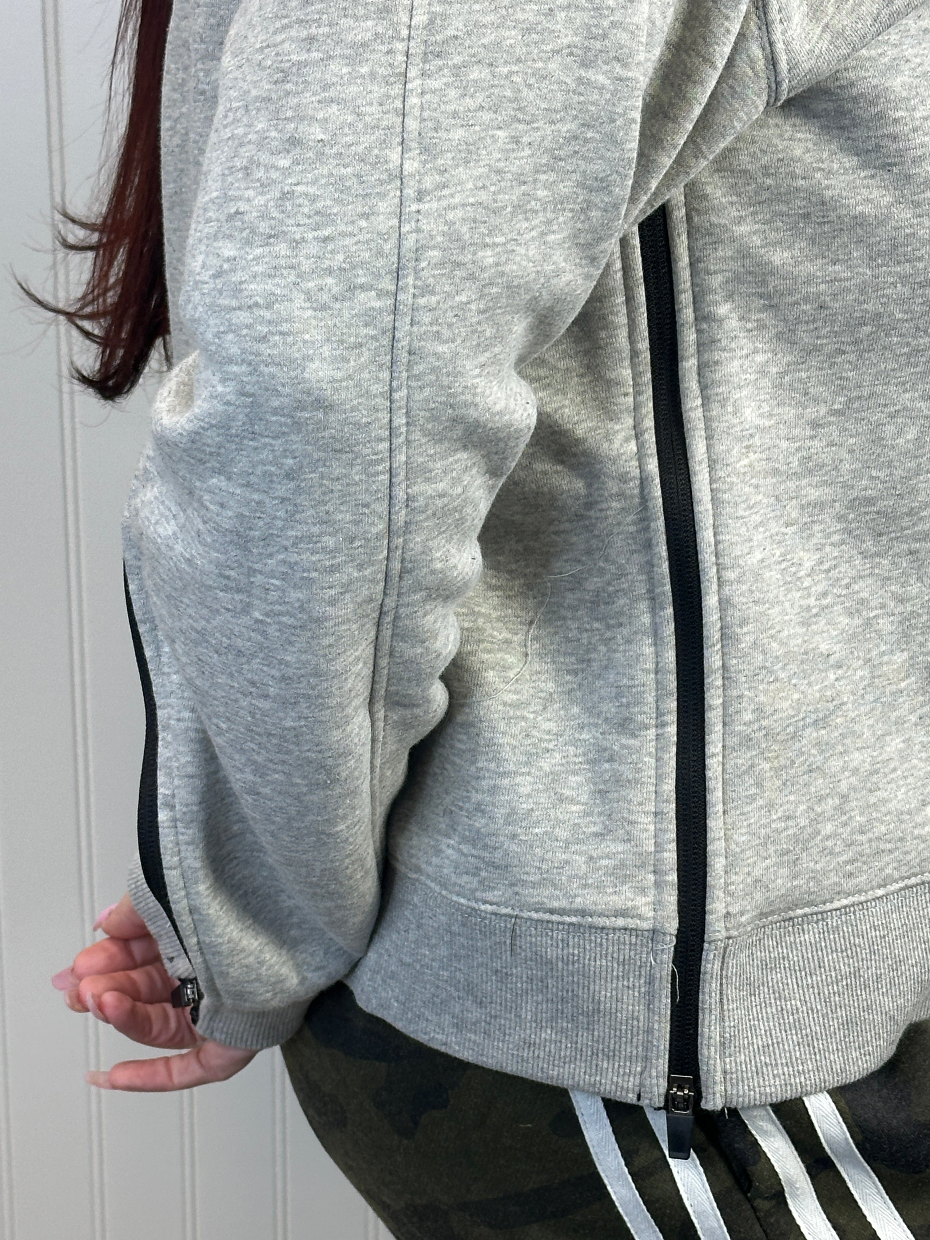 Grey Contrast Zipper Detail Hoodie