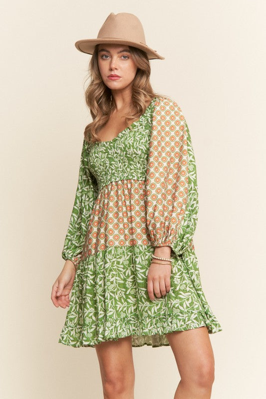 Green Floral Pattern Dress