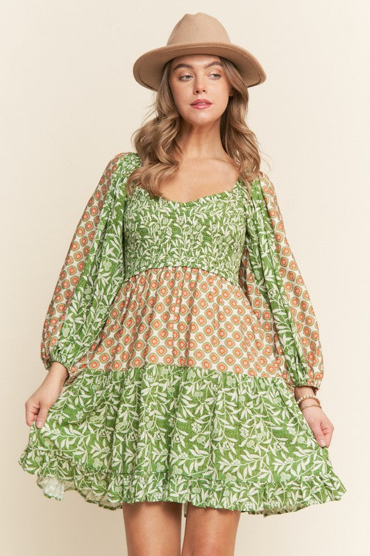 Green Floral Pattern Dress