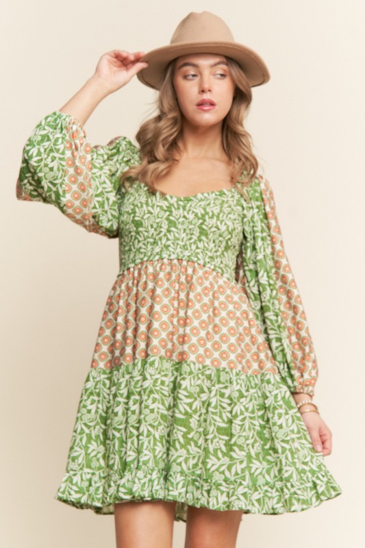 Green Floral Pattern Dress